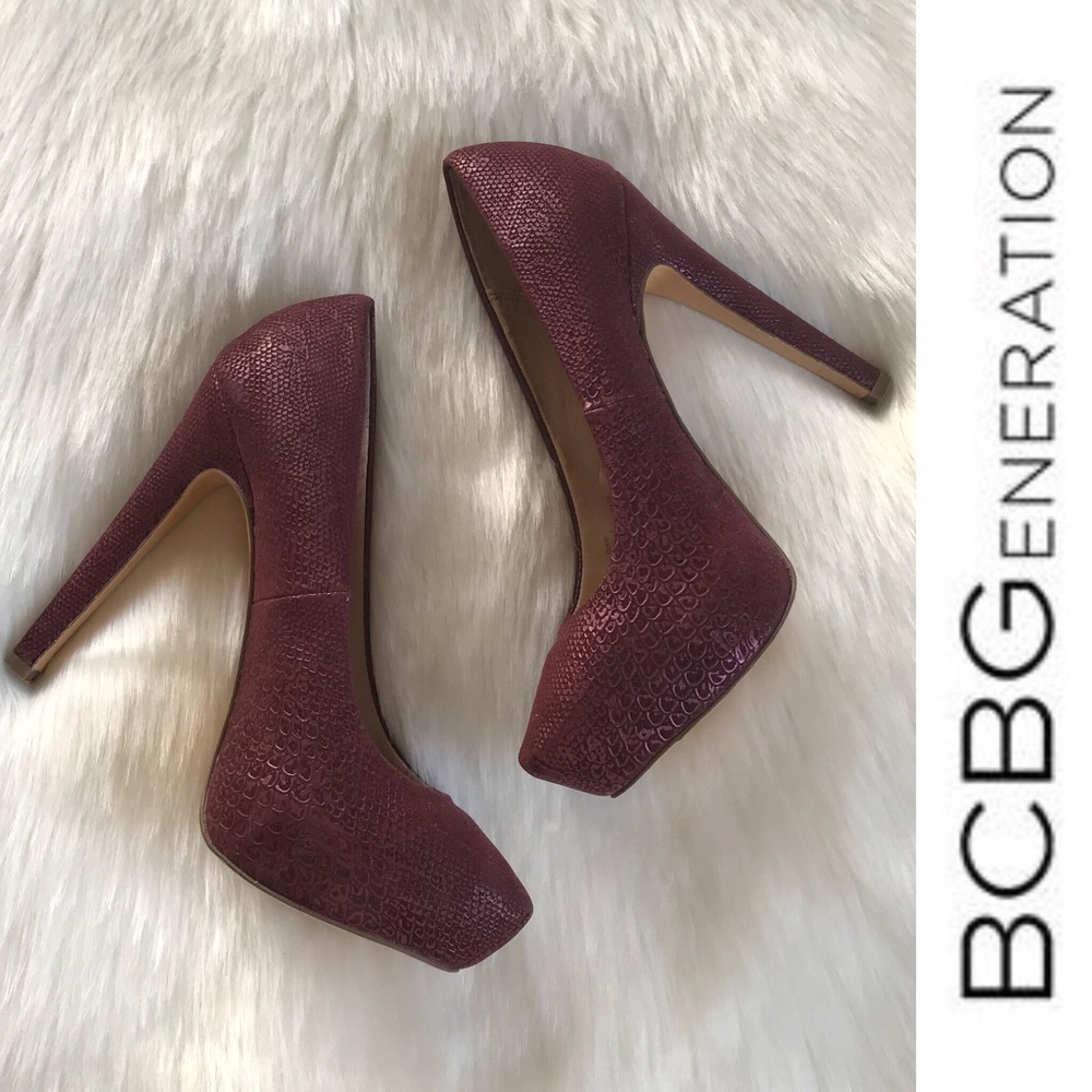Bcbgeneration Dixie Snakeprint Heels In Maroon Bu… - image 1